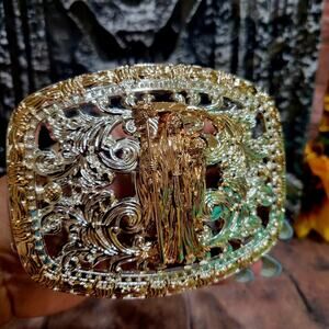 Santa Muerte belt Buckle Grim Reaper Buckle Rosetone Silver Heavy Zinc Alloy